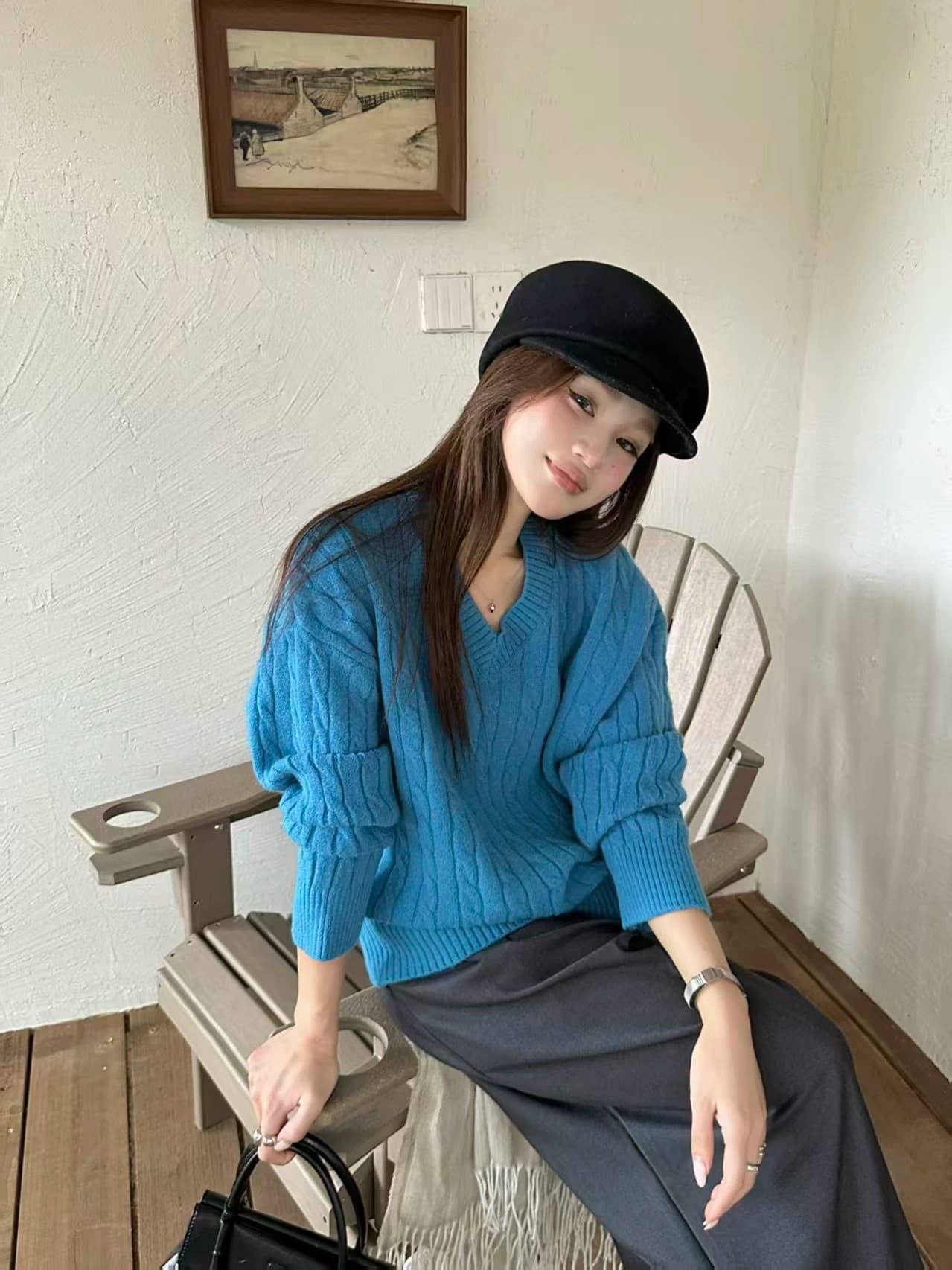 새로운 봄 가을 한 부서 달콤한 핫걸 두꺼운 품격 한 팬 맨위 로즈 레드 용과 색상 니트 스웨터 여성 상세 이미지 12