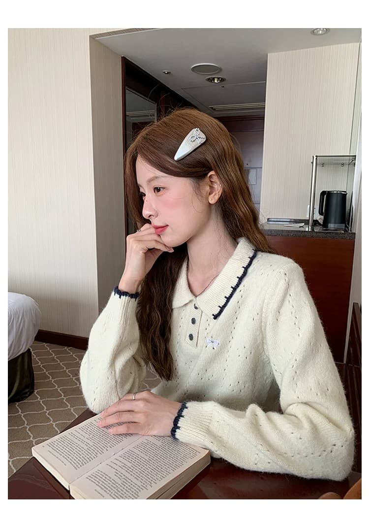 패치워크 색상 폴로 칼라 스웨터 루즈핏 연령 감소 2026 가을 캐주얼 한 부서 다용도 연령 감소 부드러운 찹쌀 맨위 상세 이미지 6