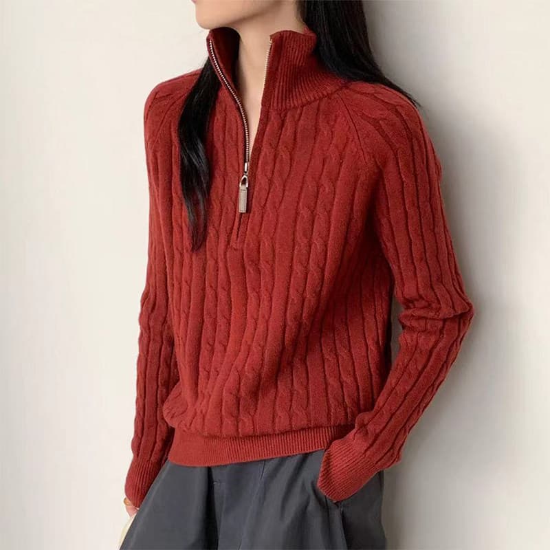 가을 겨울철 품격 스탠드 칼라 스웨터 半拉 체인 길이 소매 짠 셔츠 연령 감소 다용도 만나는 맨위 여성