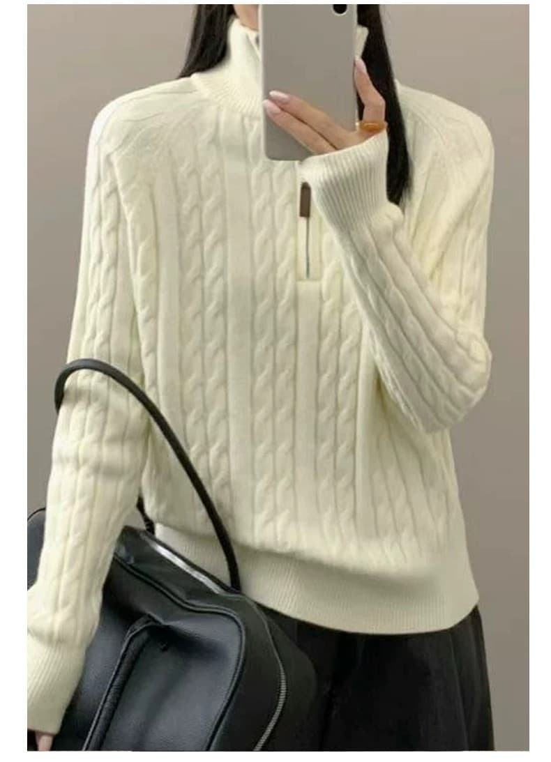 가을 겨울철 품격 스탠드 칼라 스웨터 半拉 체인 길이 소매 짠 셔츠 연령 감소 다용도 만나는 맨위 여성 상세 이미지 2