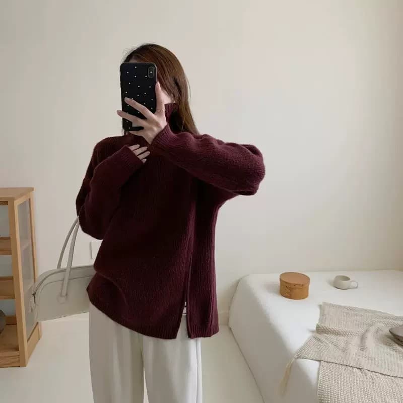 폴로 칼라 화이트 하프 지퍼 스웨터 여자 가을 계절의 겨울 새로운 루즈핏 풀오버 트임 인사이드 가져 가라. 만나는 니트 스웨터 맨위 상세 이미지 22