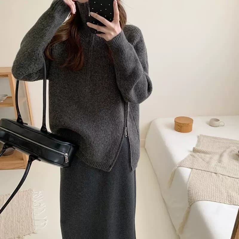 폴로 칼라 화이트 하프 지퍼 스웨터 여자 가을 계절의 겨울 새로운 루즈핏 풀오버 트임 인사이드 가져 가라. 만나는 니트 스웨터 맨위 상세 이미지 24