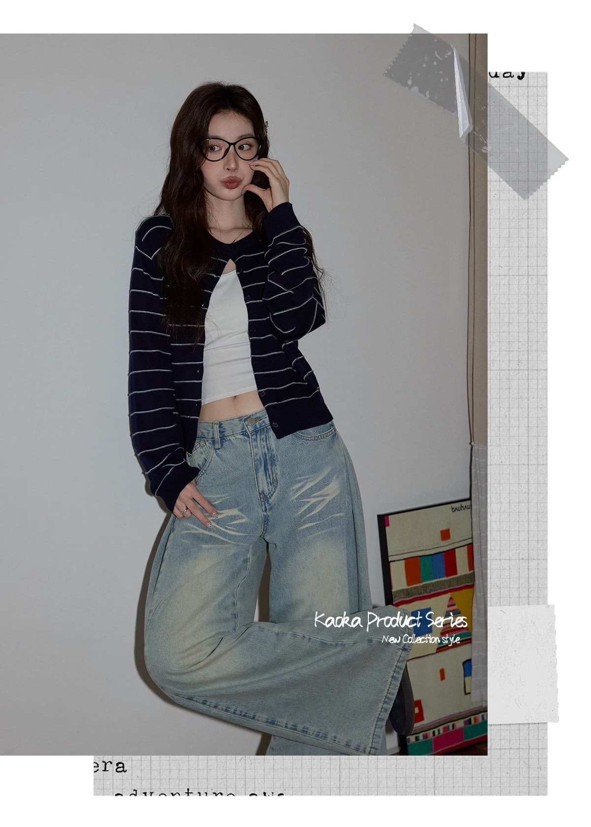 한 부서 해군 스트라이프 니트 스웨터 여성 봄 캐주얼 다용도 외부 가져 가라. 두꺼운 긴팔 카디건 코트 상세 이미지 2