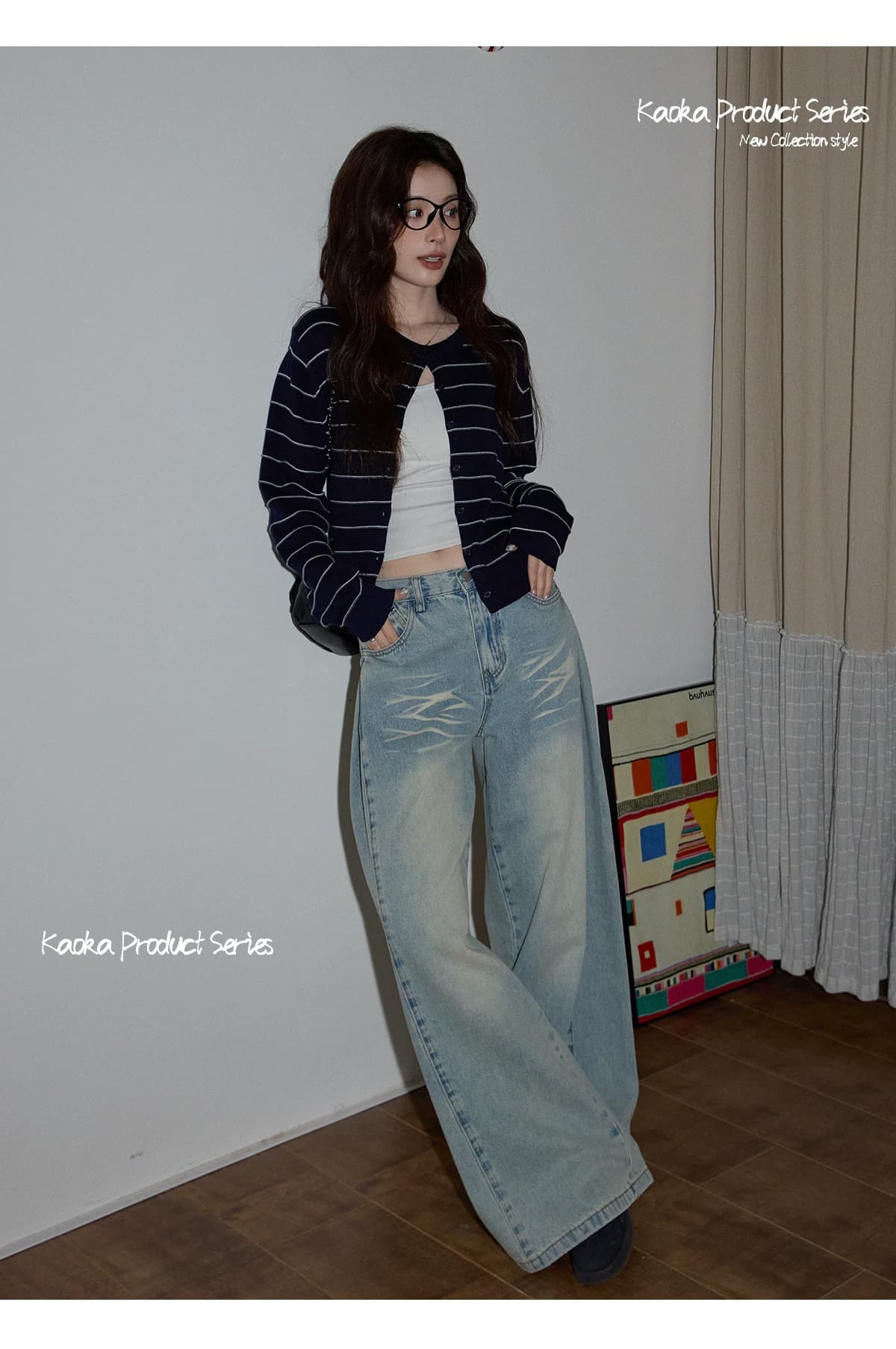 한 부서 해군 스트라이프 니트 스웨터 여성 봄 캐주얼 다용도 외부 가져 가라. 두꺼운 긴팔 카디건 코트 상세 이미지 7