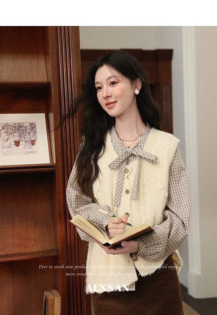 화이트 조끼 여성 가을 레트로 스타일 V넥 질감 센스 루즈핏 민소매 맨위 상세 이미지 6