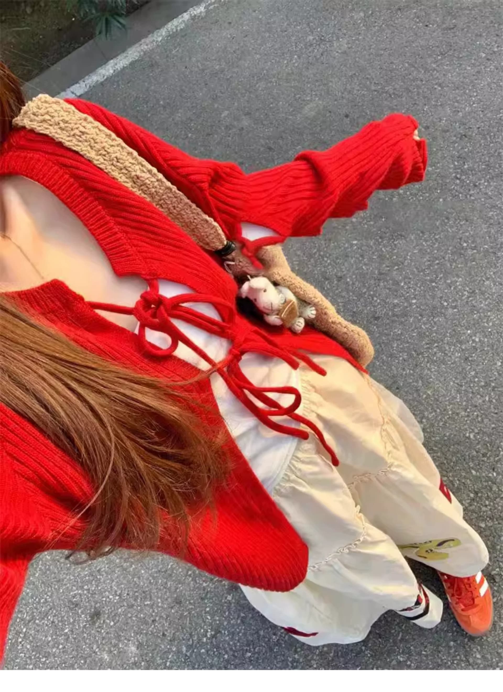 한 부서 부드러운 달콤함 착용 가져 가라. 작은 키 빨간색 오픈 가디건 숄 스웨터 여자 학생 이른 가을 외부 가져 가라. 스트랩 맨위 상세 이미지 10