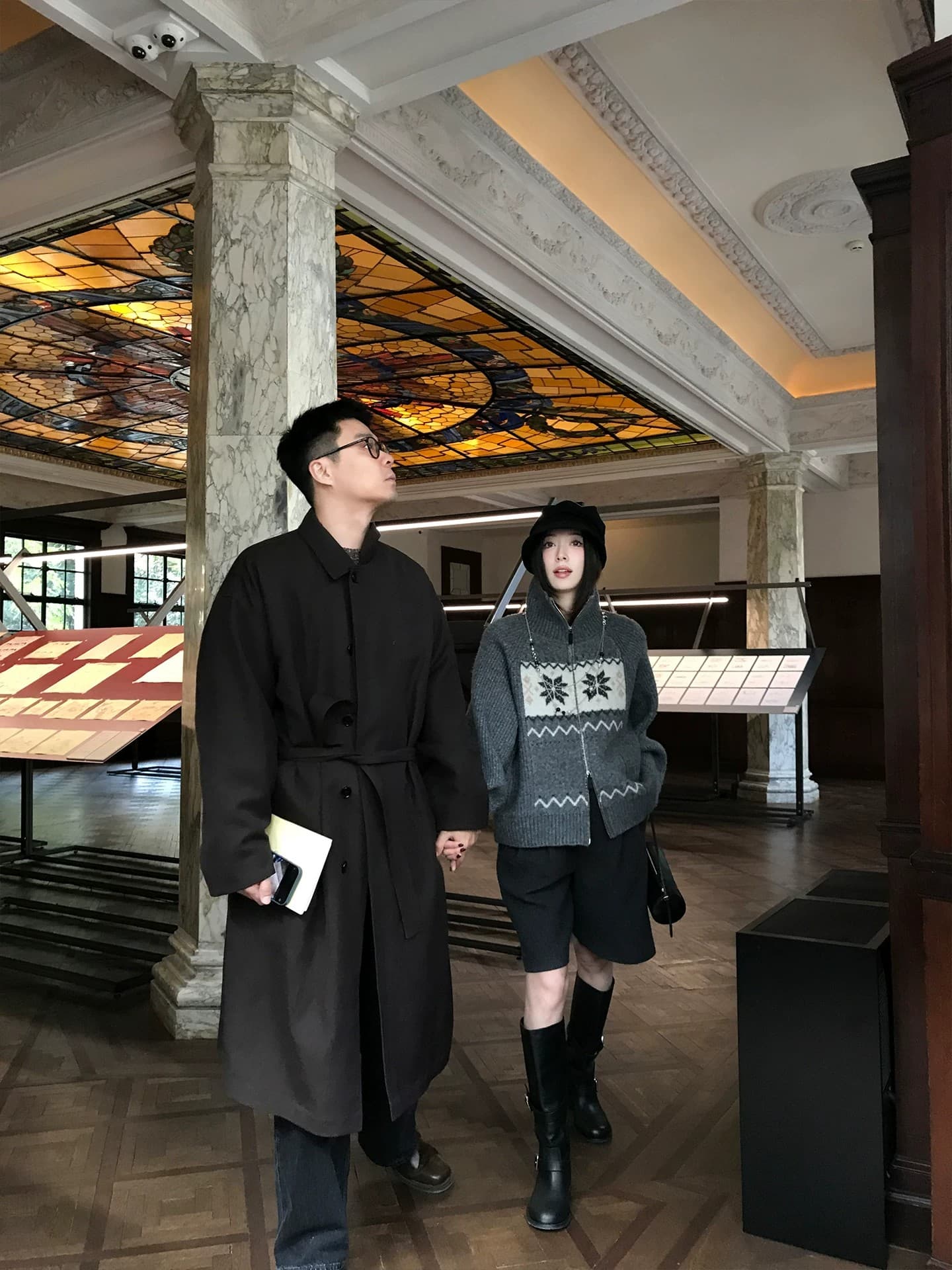 구름 부드러운 실 눈꽃 자카드 레트로 느슨함 센스 더블 오픈 지퍼 터틀넥 루즈핏 니트 오픈 가디건 여성 겨울 상세 이미지 4