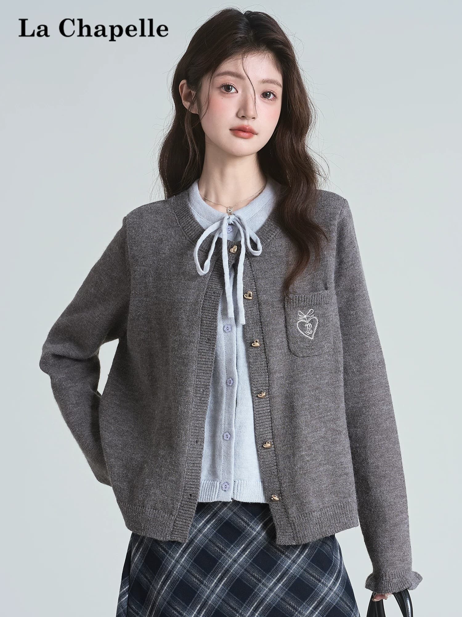 봄 가을 새로운 레트로 라운드 넥 페이크 레이어드 니트 오픈 가디건 여성 루즈핏 레이스업 스웨터 코트 이미지 4