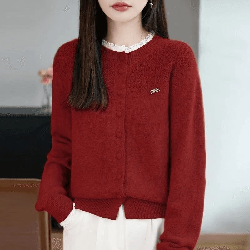 한 부서 레트로 회색 레이스 조각 스웨터 니트 오픈 가디건 여성 봄 가을 패션 스택 착용 쇼트 스타일 재킷 맨위 상세 이미지 3