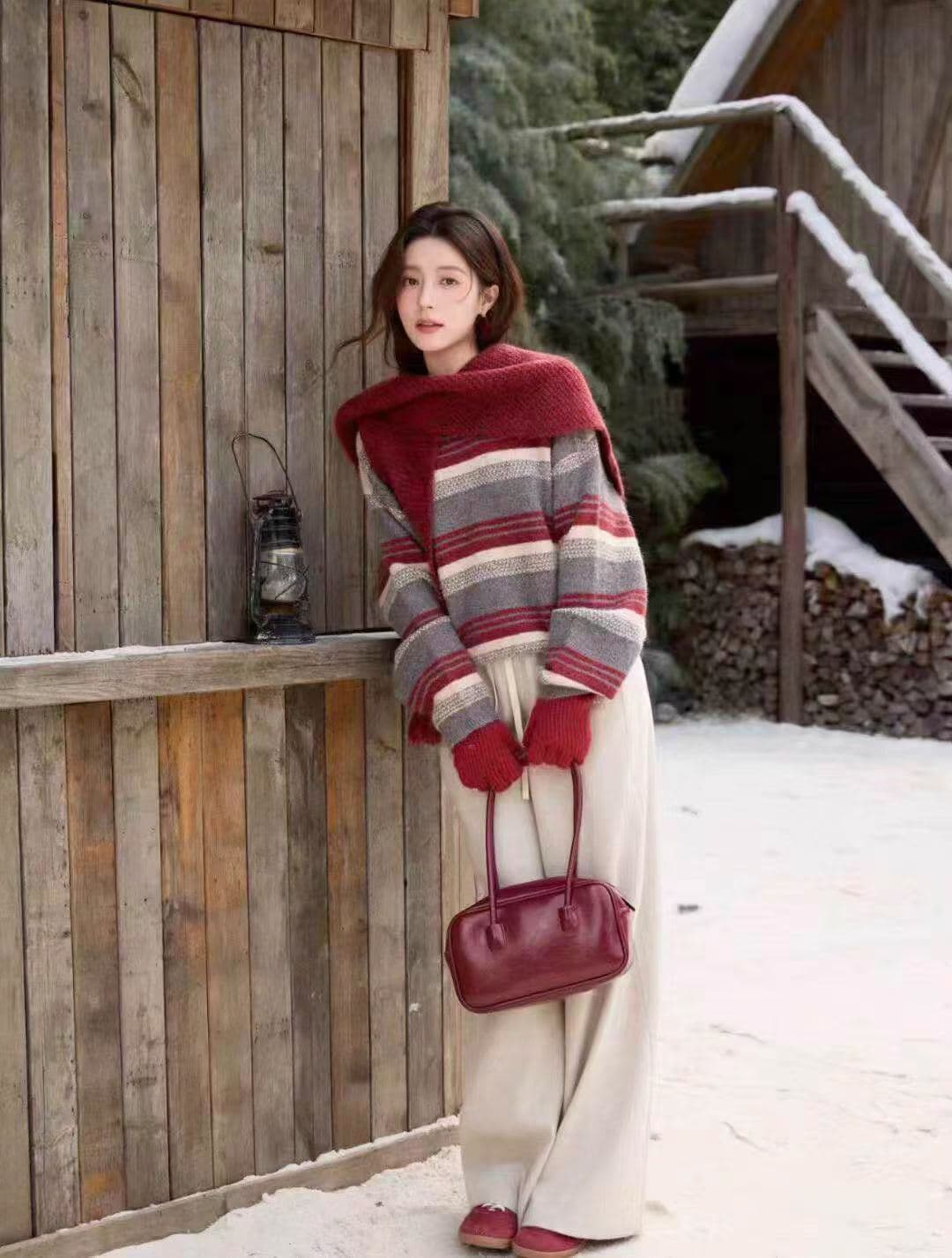 플러시 지앤 염색 가을 녹색 스트라이프 스웨터 가을 겨울철 디자인 센스 루즈핏 작은 대중 프랑스식 맨위 여성 이미지 4
