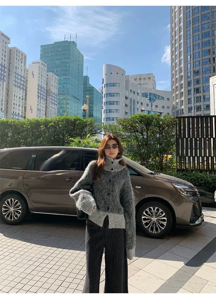 양모 가을 겨울 다용도 루즈핏 느긋한 바람 스웨터 코트 레트로 터틀넥 당겨서 털 오픈 가디건 상세 이미지 26