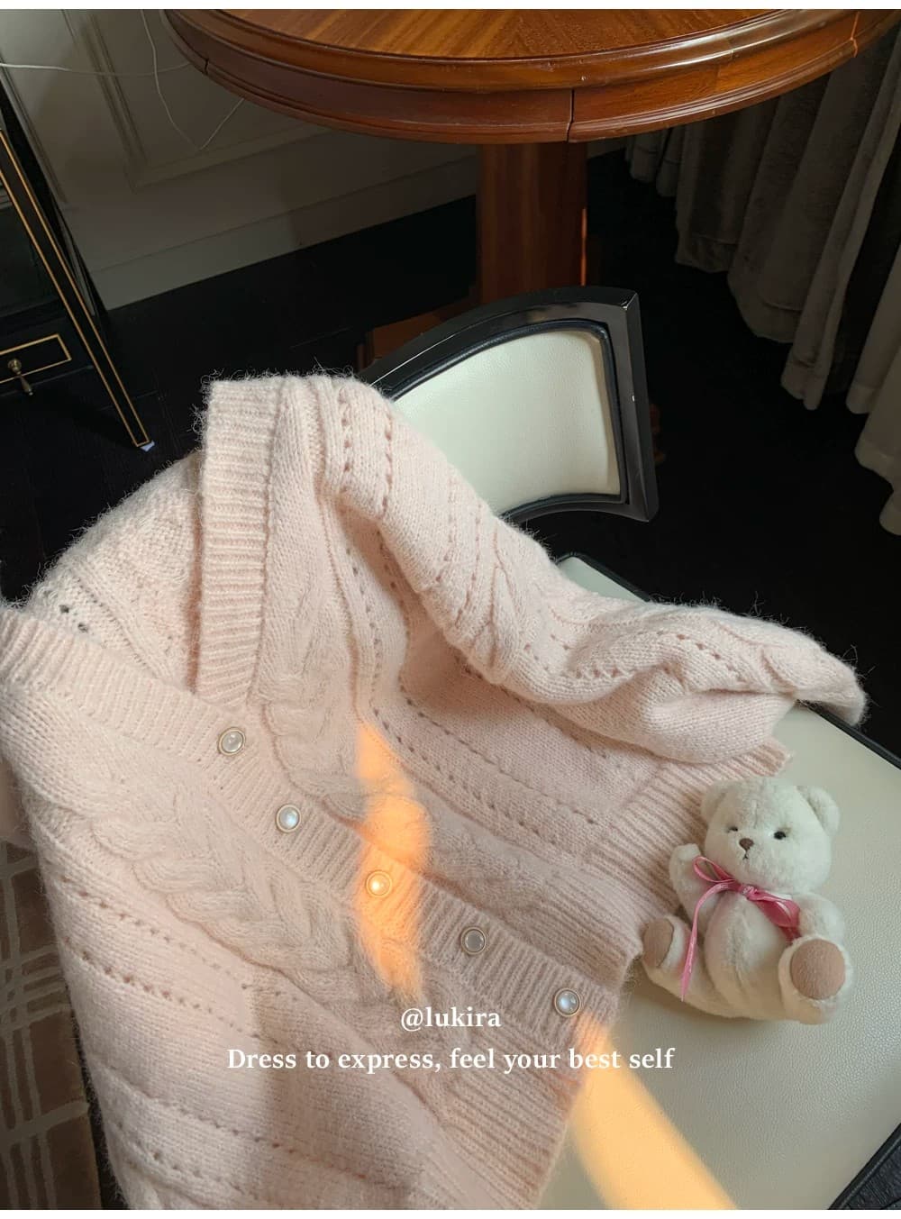 핑크색 꽈배기 니트 오픈 가디건 스웨터 여성 코트 가을 겨울 루즈핏 느긋한 맨위 상세 이미지 1