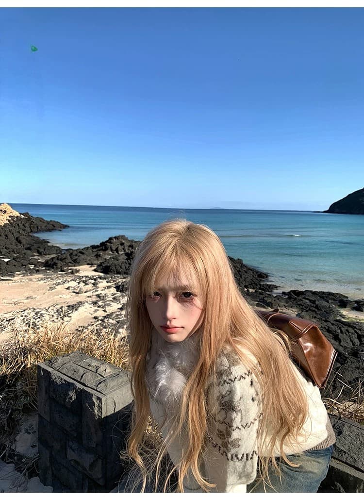 탈착식 모피 칼라 공정한 섬 빨간색 스웨터 코트 여성 뜨개질 오픈 가디건 맨위 상세 이미지 10