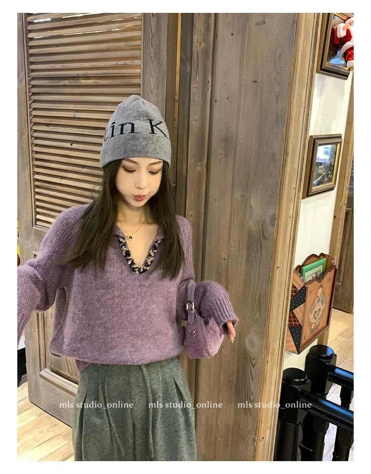 빛 요리 한 바람 품격 짜임 스팽글 폴로 칼라 스웨터 여자 가을 겨울 작은 대중 빛 럭셔리 부드러운 찹쌀 루즈핏 느긋한 니트 맨위 상세 이미지 11