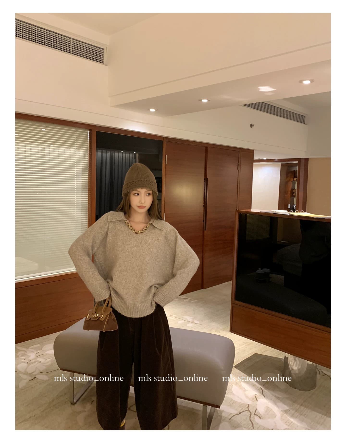 빛 요리 한 바람 품격 짜임 스팽글 폴로 칼라 스웨터 여자 가을 겨울 작은 대중 빛 럭셔리 부드러운 찹쌀 루즈핏 느긋한 니트 맨위 상세 이미지 19