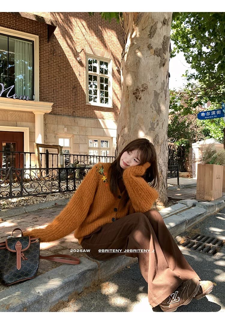 가을 겨울 새로운 반딧불 숲 높음 그램 무거운 플러시 센스 자수 스웨터 다용도 캐주얼 대 오픈 가디건 느긋한 니트 재킷 상세 이미지 1