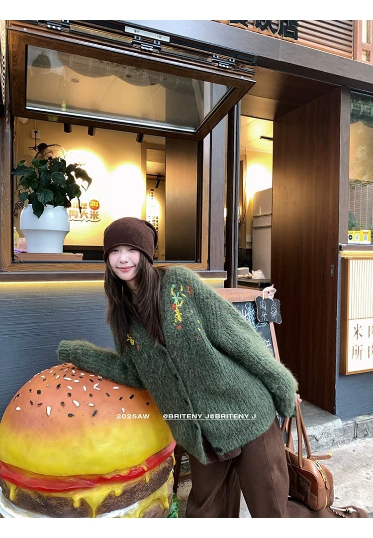 가을 겨울 새로운 반딧불 숲 높음 그램 무거운 플러시 센스 자수 스웨터 다용도 캐주얼 대 오픈 가디건 느긋한 니트 재킷 상세 이미지 6