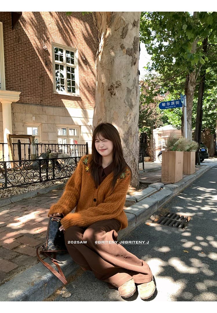 가을 겨울 새로운 반딧불 숲 높음 그램 무거운 플러시 센스 자수 스웨터 다용도 캐주얼 대 오픈 가디건 느긋한 니트 재킷 상세 이미지 27