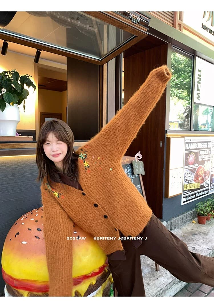 가을 겨울 새로운 반딧불 숲 높음 그램 무거운 플러시 센스 자수 스웨터 다용도 캐주얼 대 오픈 가디건 느긋한 니트 재킷 상세 이미지 29