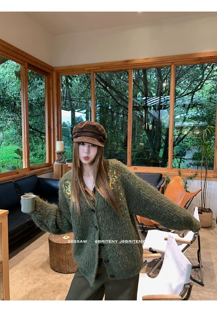 가을 겨울 새로운 반딧불 숲 높음 그램 무거운 플러시 센스 자수 스웨터 다용도 캐주얼 대 오픈 가디건 느긋한 니트 재킷 상세 이미지 58