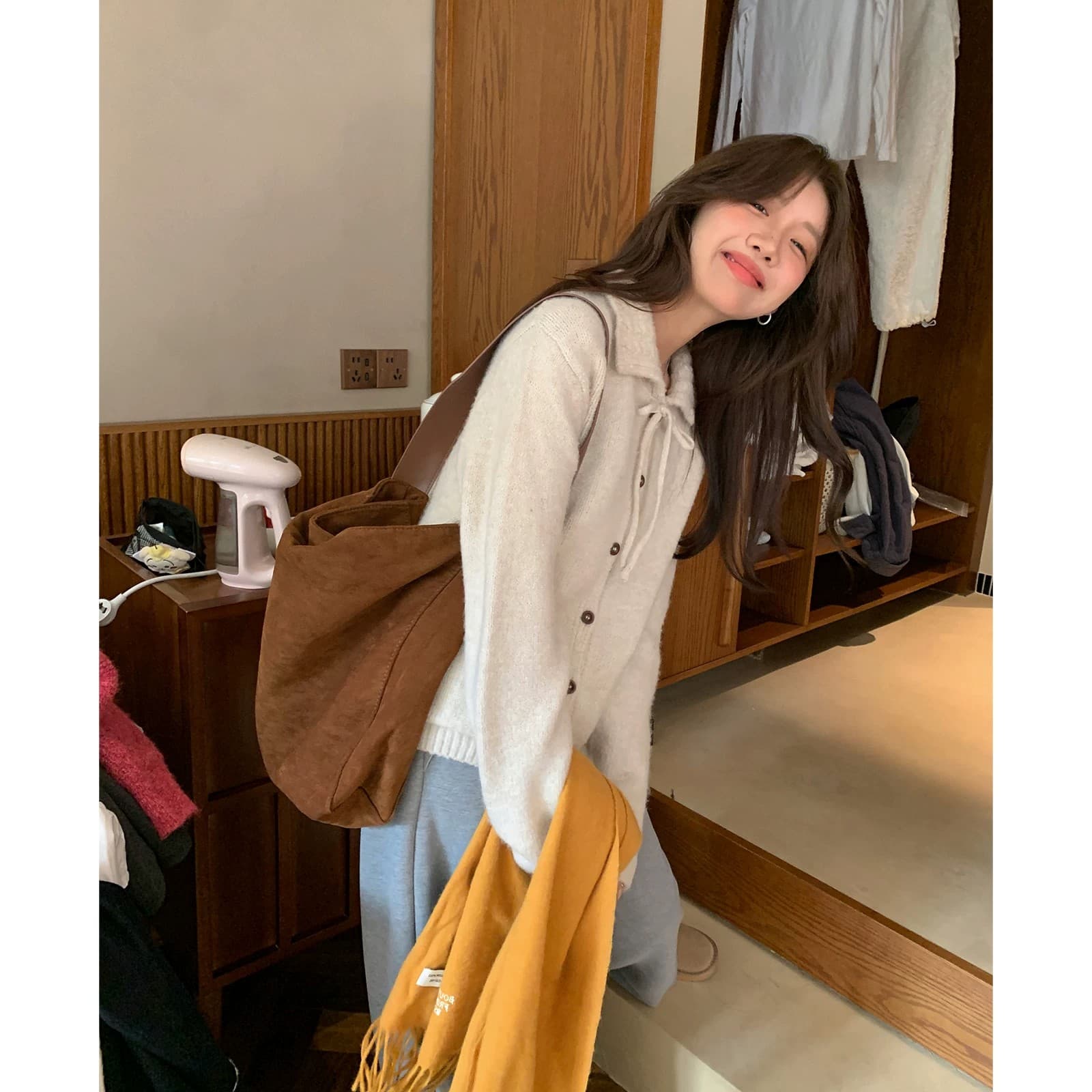 이른 가을 루즈핏 느긋한 부드러운 찹쌀 프로 피부 POLO 칼라 만나는 스웨터 여자 재킷 보온 긴팔 니트 오픈 가디건 맨위 이미지 2
