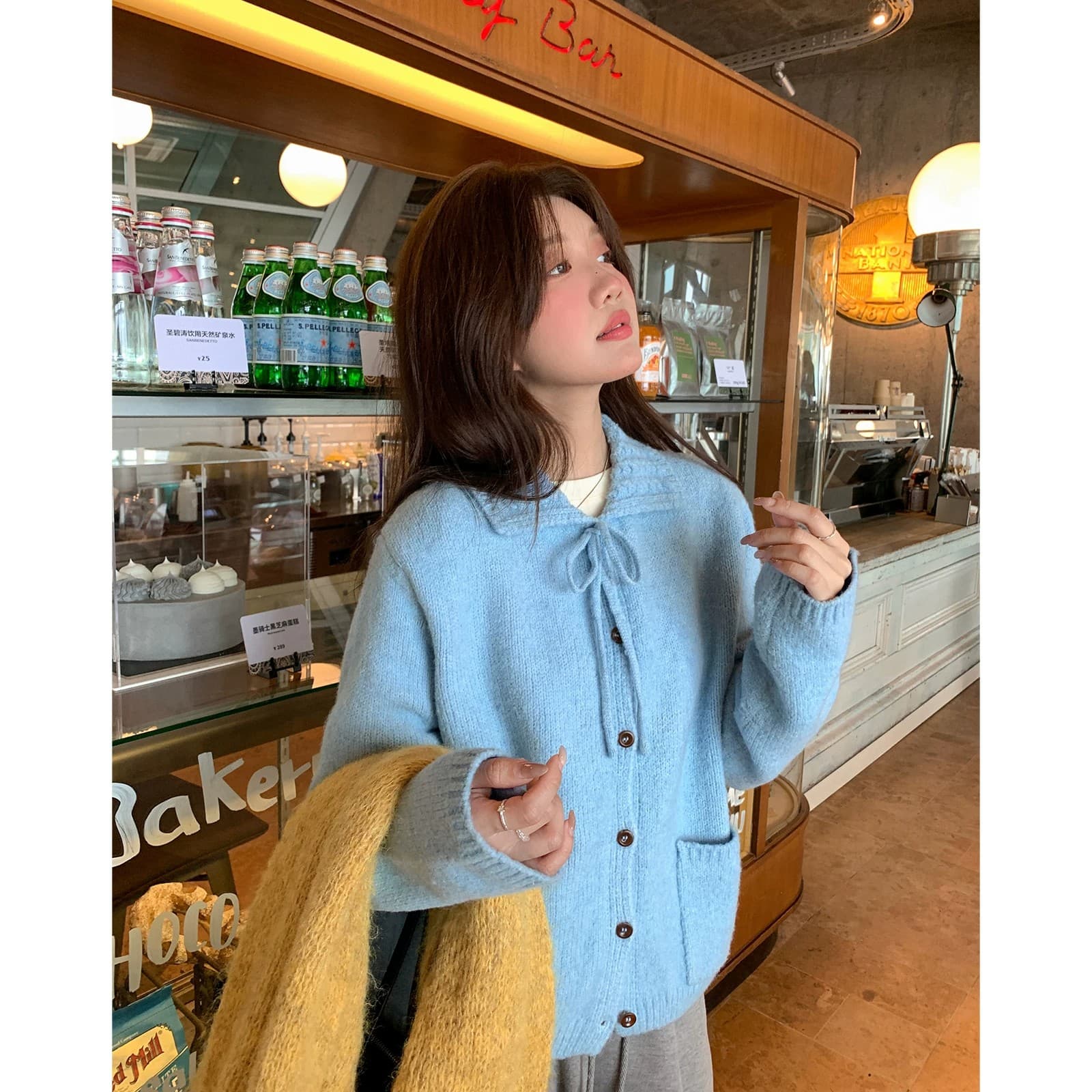 이른 가을 루즈핏 느긋한 부드러운 찹쌀 프로 피부 POLO 칼라 만나는 스웨터 여자 재킷 보온 긴팔 니트 오픈 가디건 맨위 이미지 3
