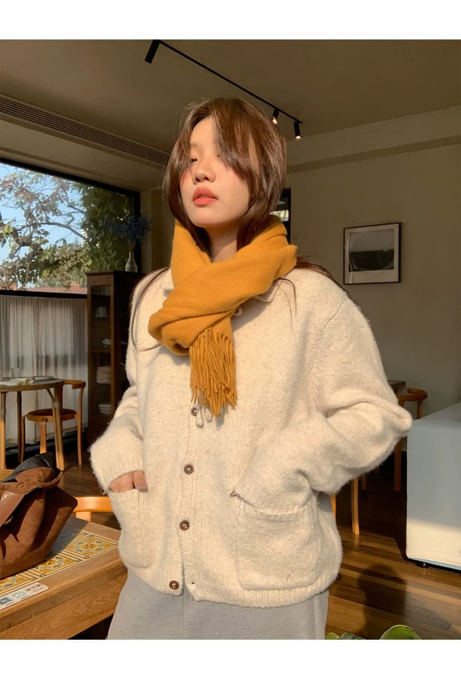 이른 가을 루즈핏 느긋한 부드러운 찹쌀 프로 피부 POLO 칼라 만나는 스웨터 여자 재킷 보온 긴팔 니트 오픈 가디건 맨위 상세 이미지 2
