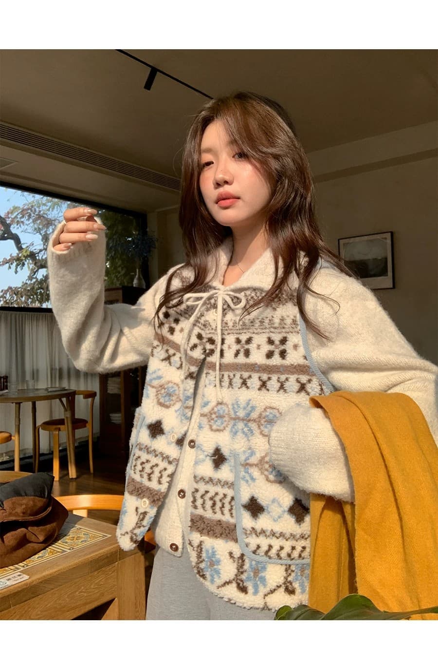 이른 가을 루즈핏 느긋한 부드러운 찹쌀 프로 피부 POLO 칼라 만나는 스웨터 여자 재킷 보온 긴팔 니트 오픈 가디건 맨위 상세 이미지 3