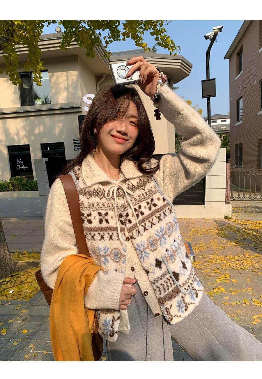 이른 가을 루즈핏 느긋한 부드러운 찹쌀 프로 피부 POLO 칼라 만나는 스웨터 여자 재킷 보온 긴팔 니트 오픈 가디건 맨위 상세 이미지 7