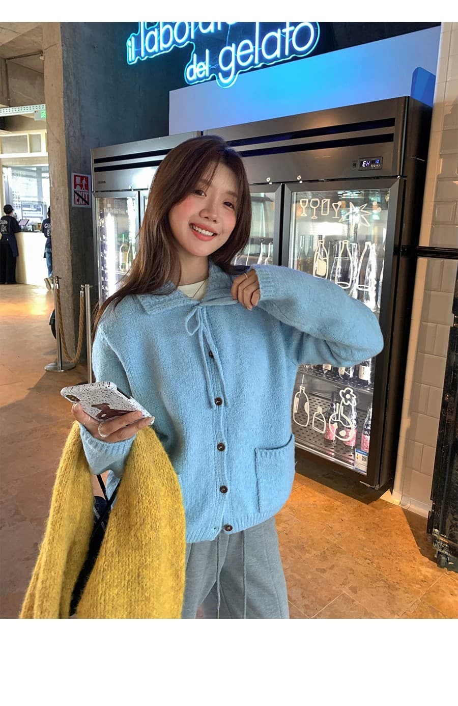 이른 가을 루즈핏 느긋한 부드러운 찹쌀 프로 피부 POLO 칼라 만나는 스웨터 여자 재킷 보온 긴팔 니트 오픈 가디건 맨위 상세 이미지 12