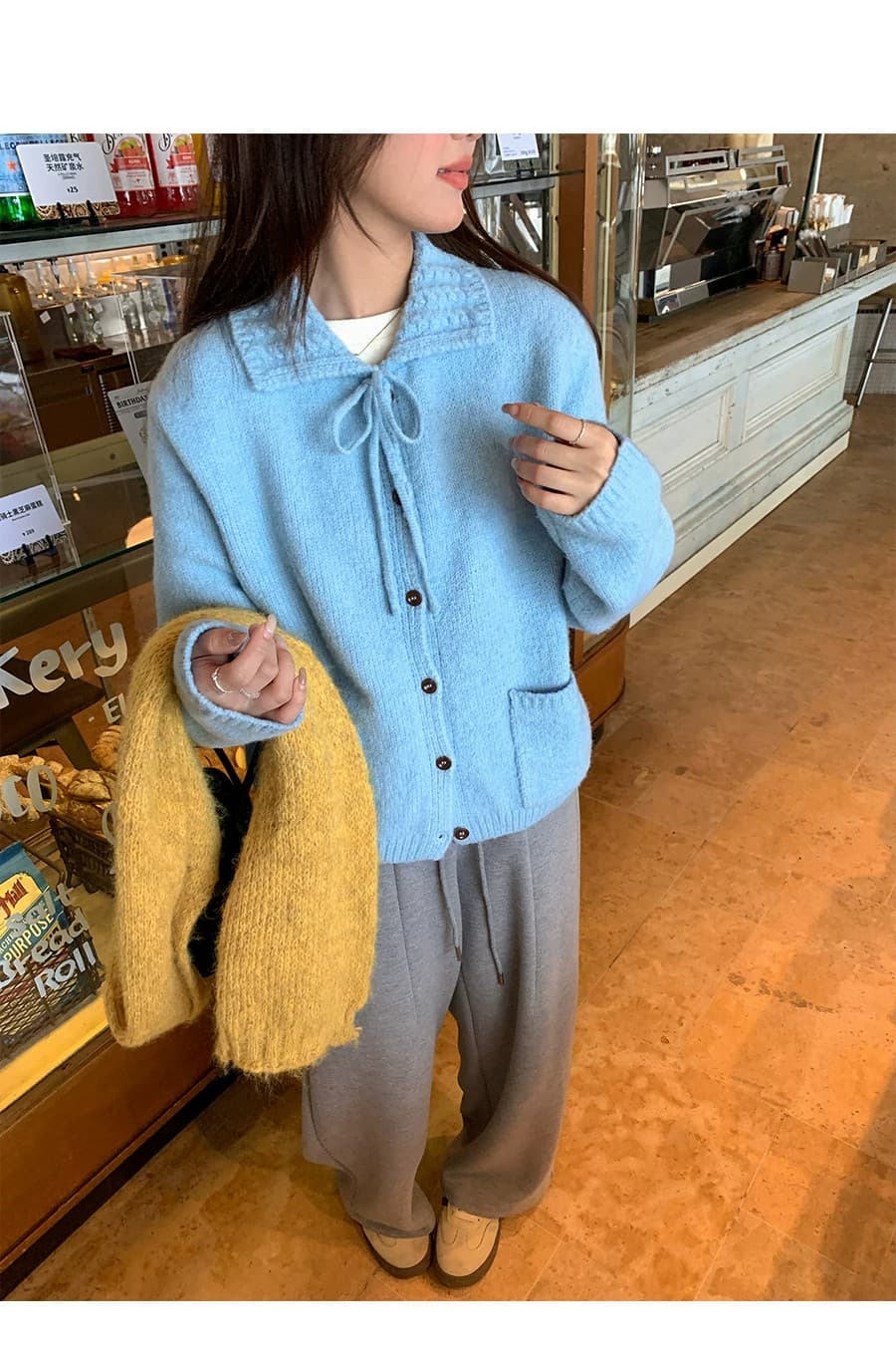 이른 가을 루즈핏 느긋한 부드러운 찹쌀 프로 피부 POLO 칼라 만나는 스웨터 여자 재킷 보온 긴팔 니트 오픈 가디건 맨위 상세 이미지 18