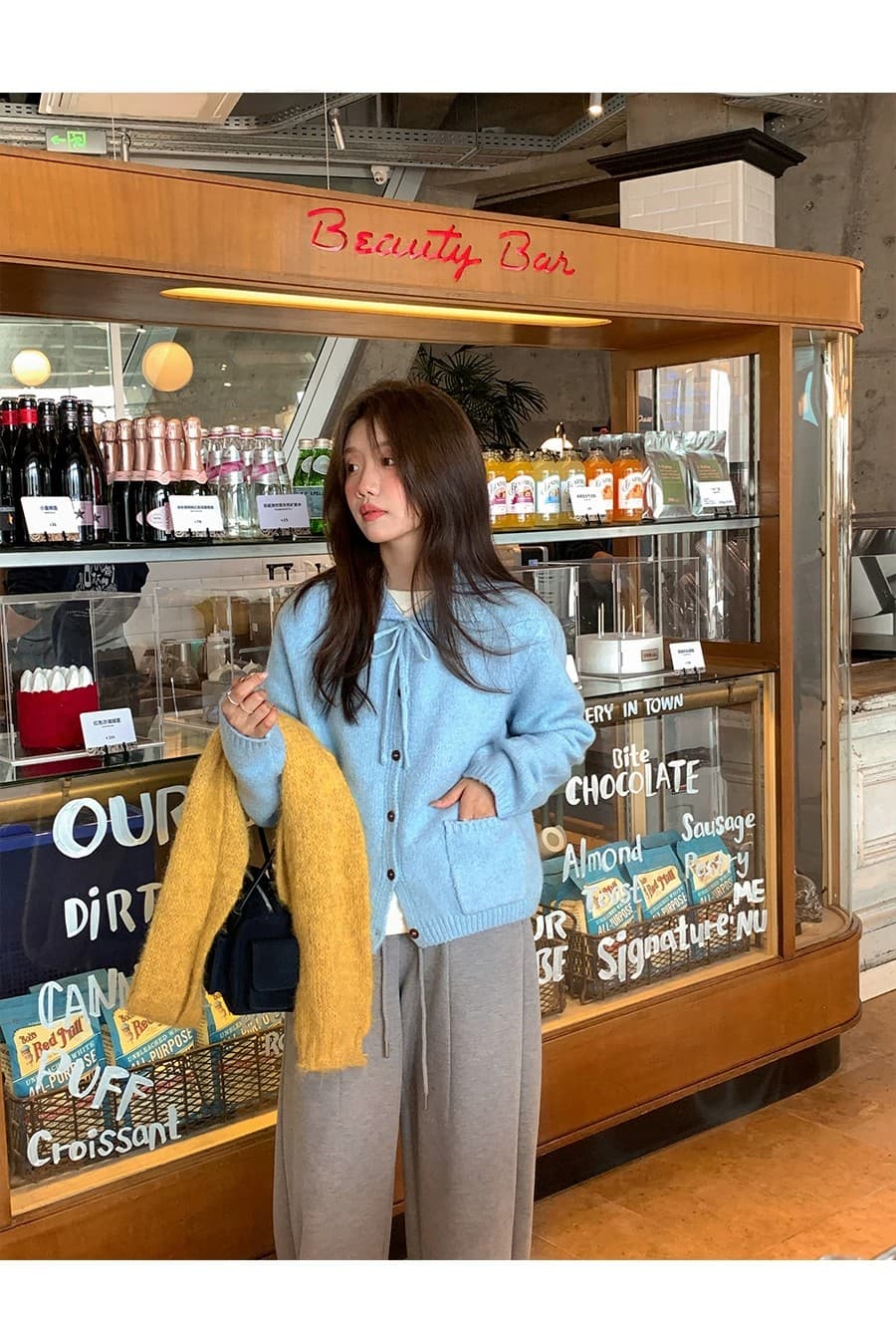 이른 가을 루즈핏 느긋한 부드러운 찹쌀 프로 피부 POLO 칼라 만나는 스웨터 여자 재킷 보온 긴팔 니트 오픈 가디건 맨위 상세 이미지 20