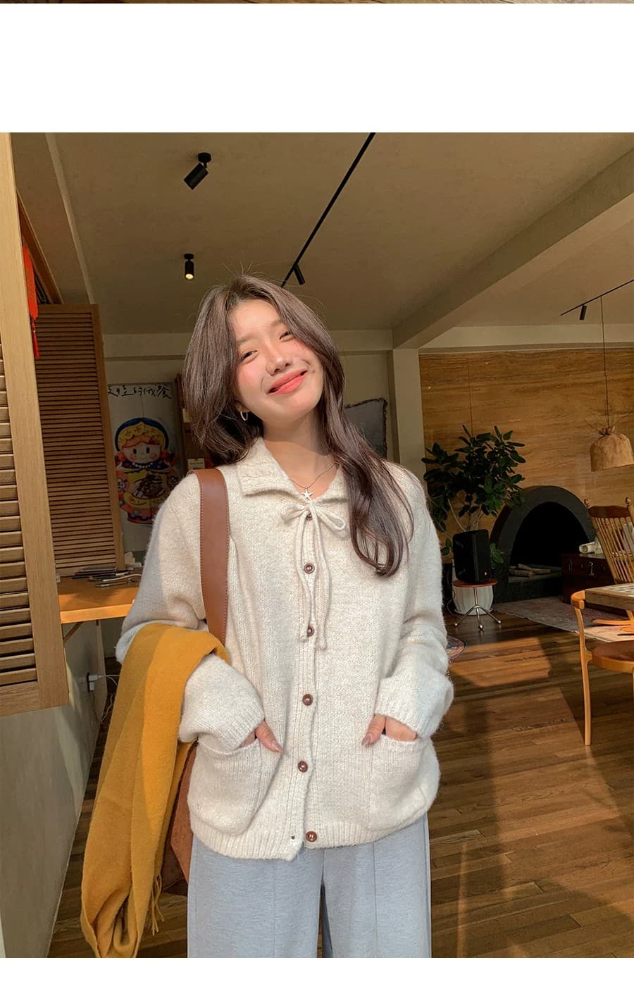 이른 가을 루즈핏 느긋한 부드러운 찹쌀 프로 피부 POLO 칼라 만나는 스웨터 여자 재킷 보온 긴팔 니트 오픈 가디건 맨위 상세 이미지 23