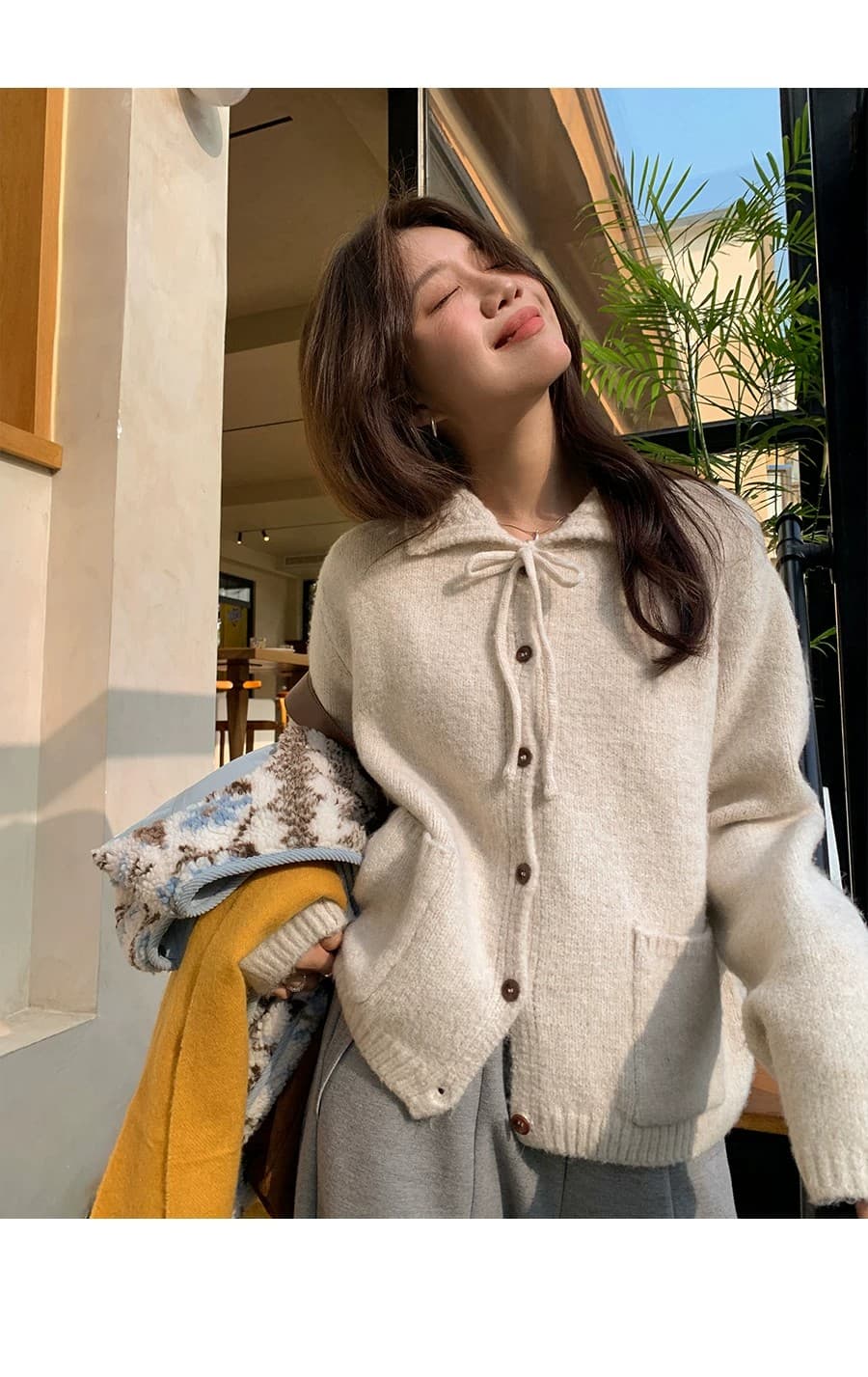이른 가을 루즈핏 느긋한 부드러운 찹쌀 프로 피부 POLO 칼라 만나는 스웨터 여자 재킷 보온 긴팔 니트 오픈 가디건 맨위 상세 이미지 25