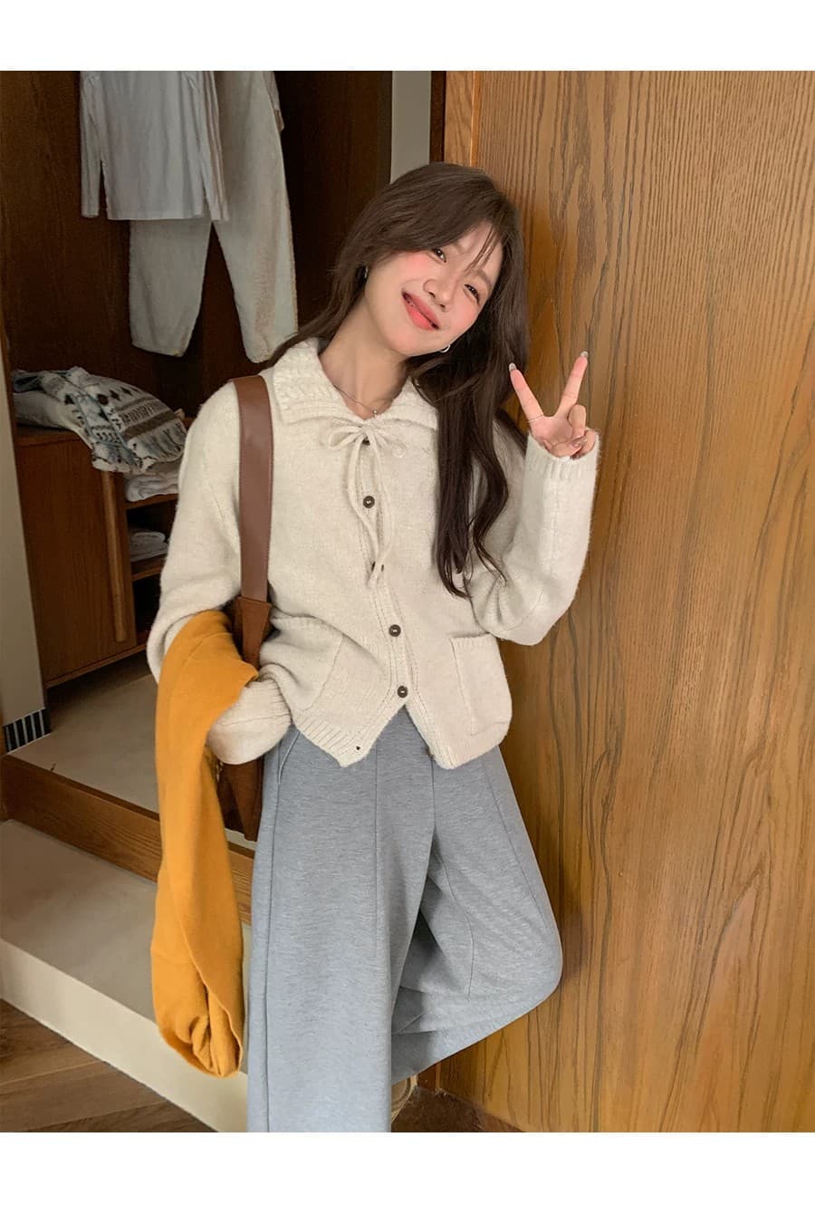 이른 가을 루즈핏 느긋한 부드러운 찹쌀 프로 피부 POLO 칼라 만나는 스웨터 여자 재킷 보온 긴팔 니트 오픈 가디건 맨위 상세 이미지 29