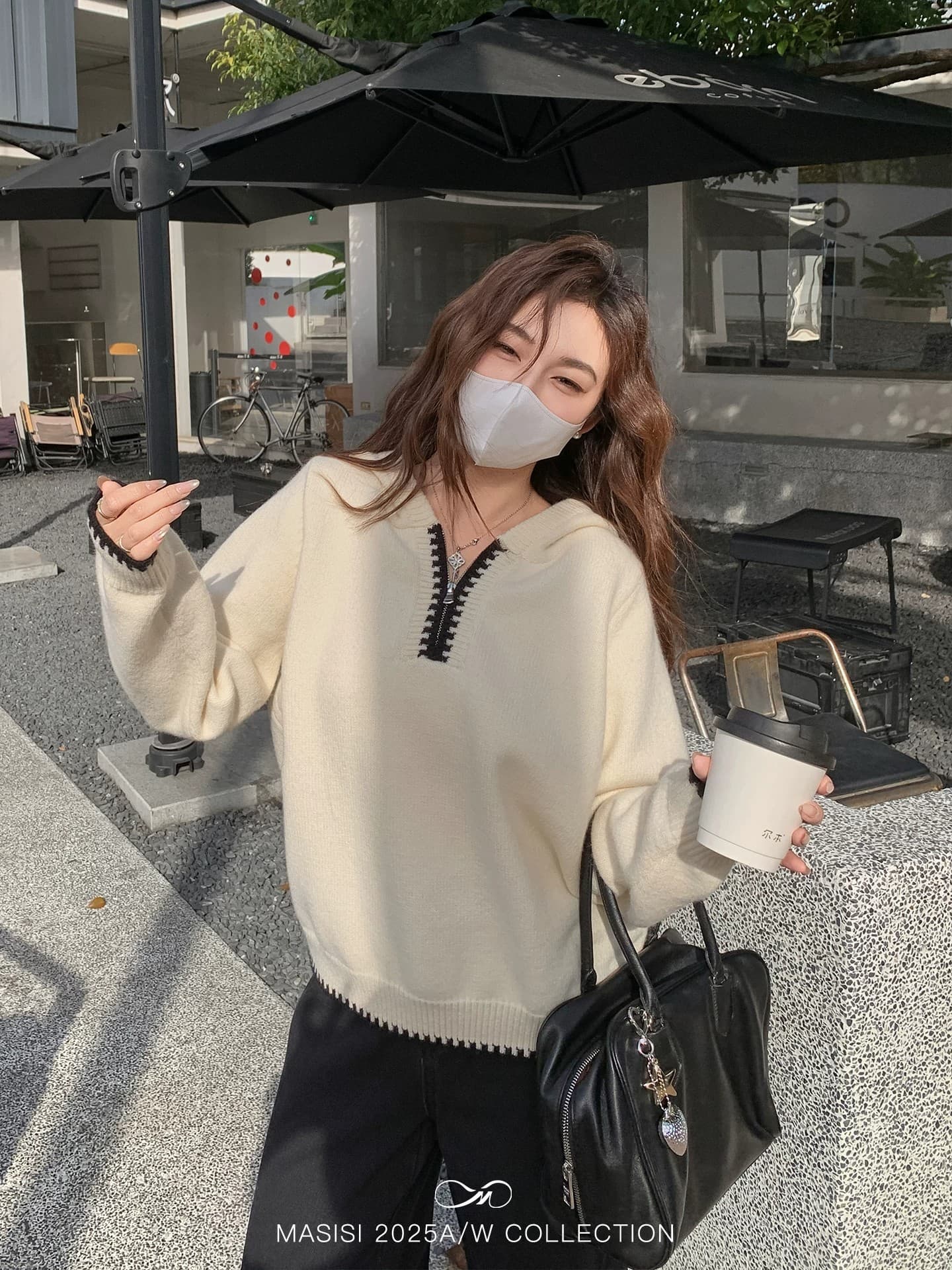 빅 사이즈 여성 의류 배색 자수 지퍼 후드 스웨터 겨울 마이크로 지방 mm 루즈핏 슬림해 보이는 니트 맨위 이미지 4