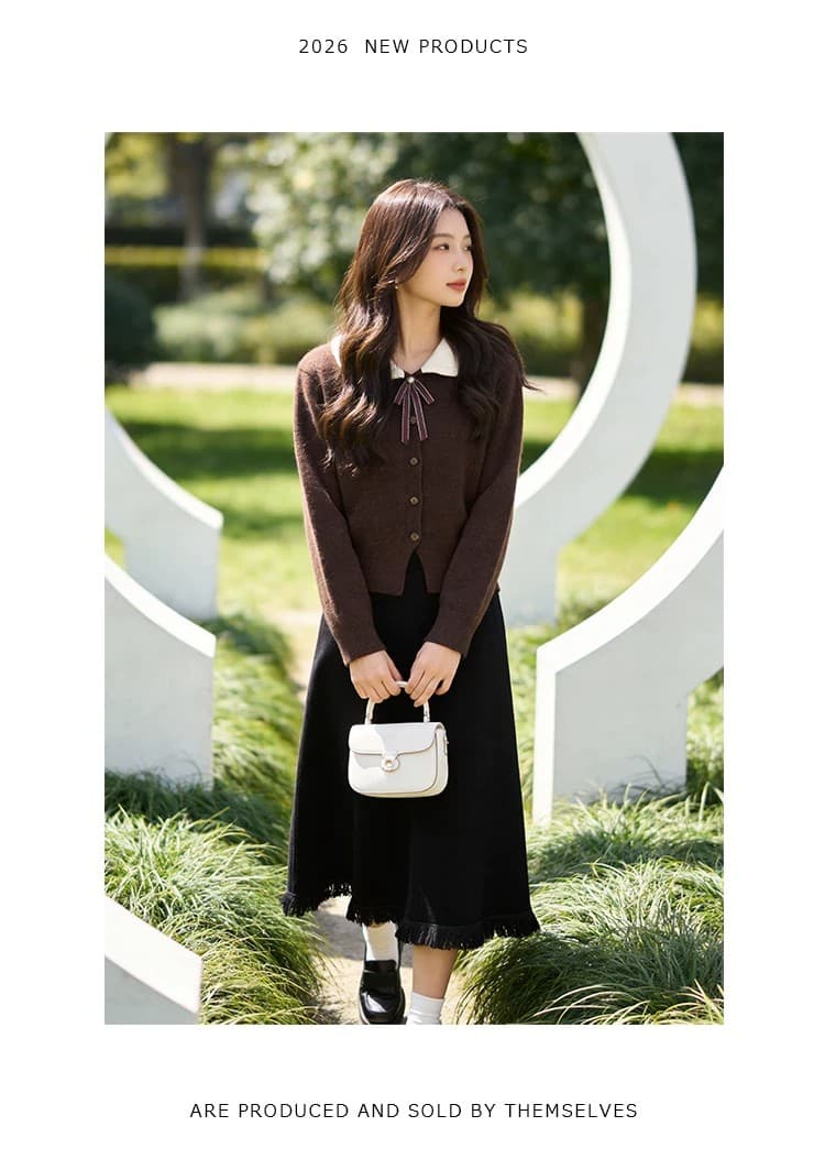 여성 의류 세련된 세트 고급 센스 2026 년 가을 새로운 학원 스타일 니트 맨위 반 스커트 상세 이미지 6