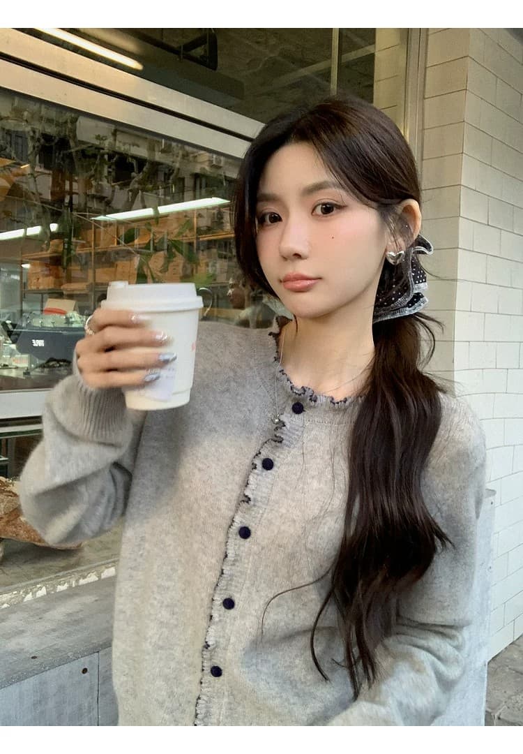 한 부서 화이트 프릴 니트 오픈 가디건 스웨터 여자 이른 봄 고급 센스 품격 루즈핏 부주의 한 바람 게으른 맨위 재킷 상세 이미지 6