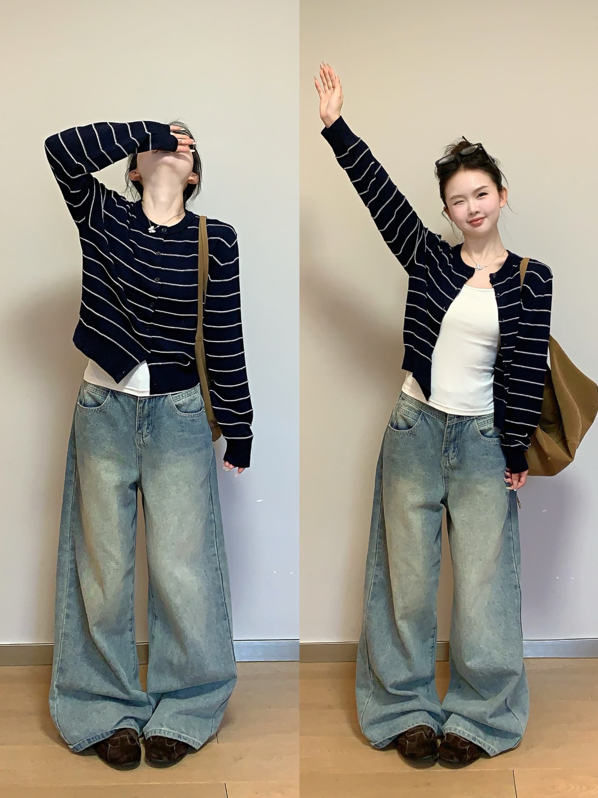한 부서 학원 스타일 스트라이프 라운드 넥 양모 니트 오픈 가디건 여성 가을 겨울 캐주얼 다용도 스웨터 긴팔 재킷 맨위 상세 이미지 4