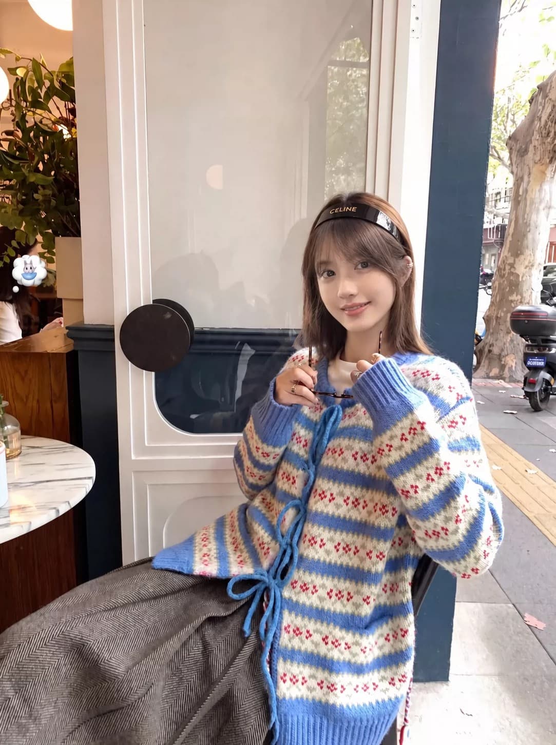 일상 레포 섹션 니트 오픈 가디건 여성 레트로 자카드 스트라이프 레이스업 이른 가을 분위기 센스 재킷