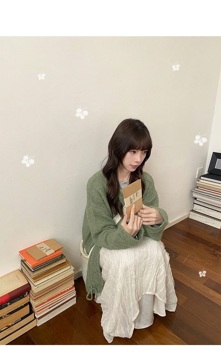 우유 토끼 행성 직접 만든 플리스 홀로우 아웃 펌프 로프 방랑 스웨터 오픈 가디건 여성 코트 루즈핏 느긋한 니트 맨위 상세 이미지 52