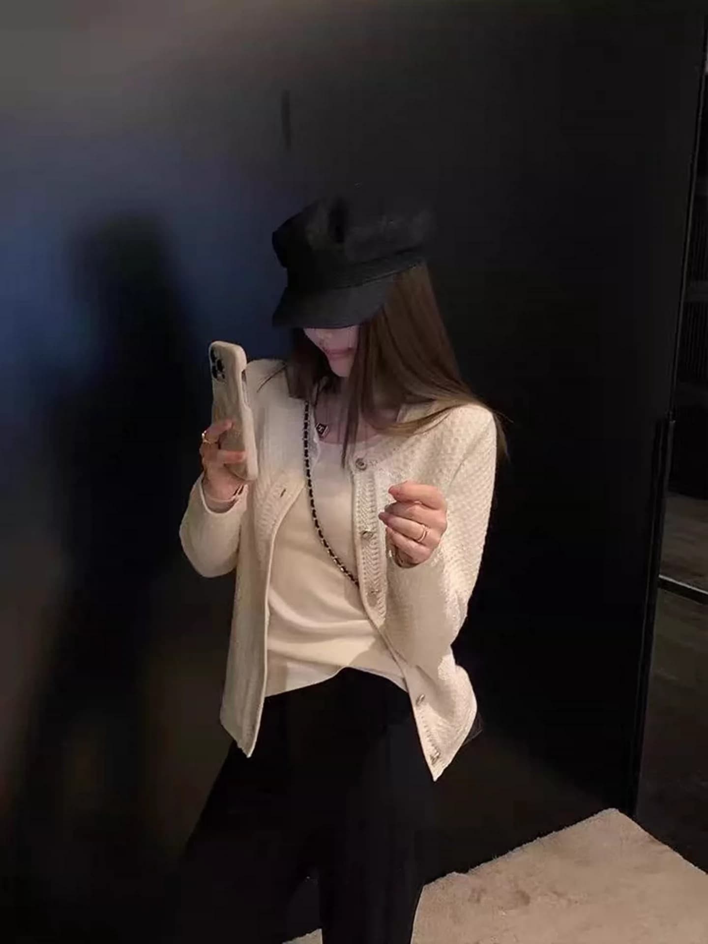 고급 센스 작은 샤넬 스타일 라운드 넥 단추 니트 여성 코트 조기 봄 가을 새로운 패션 품격 다용도 슬림해 보이는 오픈 가디건 이미지 2