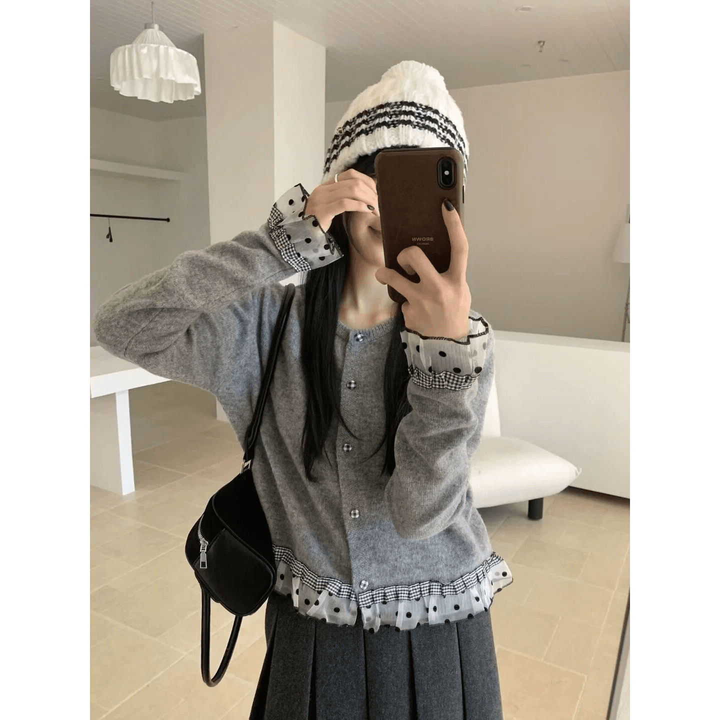 한 부서 달콤함 레이스 패치워크 색상 스웨터 여자 니트 스웨터 오픈 가디건 가을 겨울 루즈핏 느긋한 바람 품격 쇼트 스타일 맨위 이미지 6