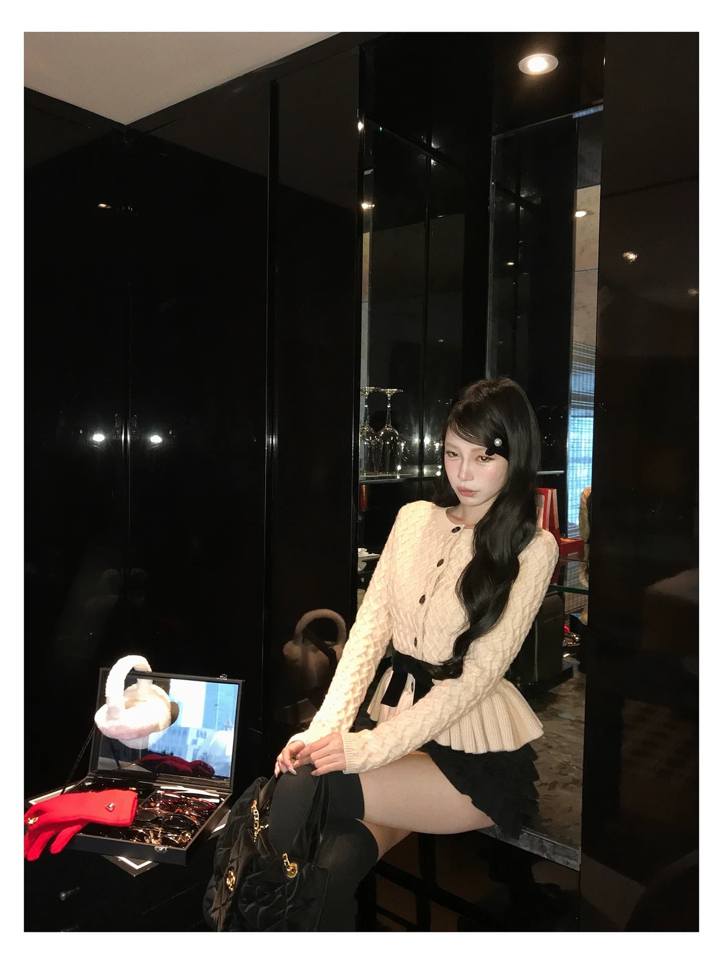 나비 매듭 작은 샤넬 스타일 니트 스웨터 여성 겨울 작은 대중 디자인 센스 프릴 맨위 상세 이미지 3