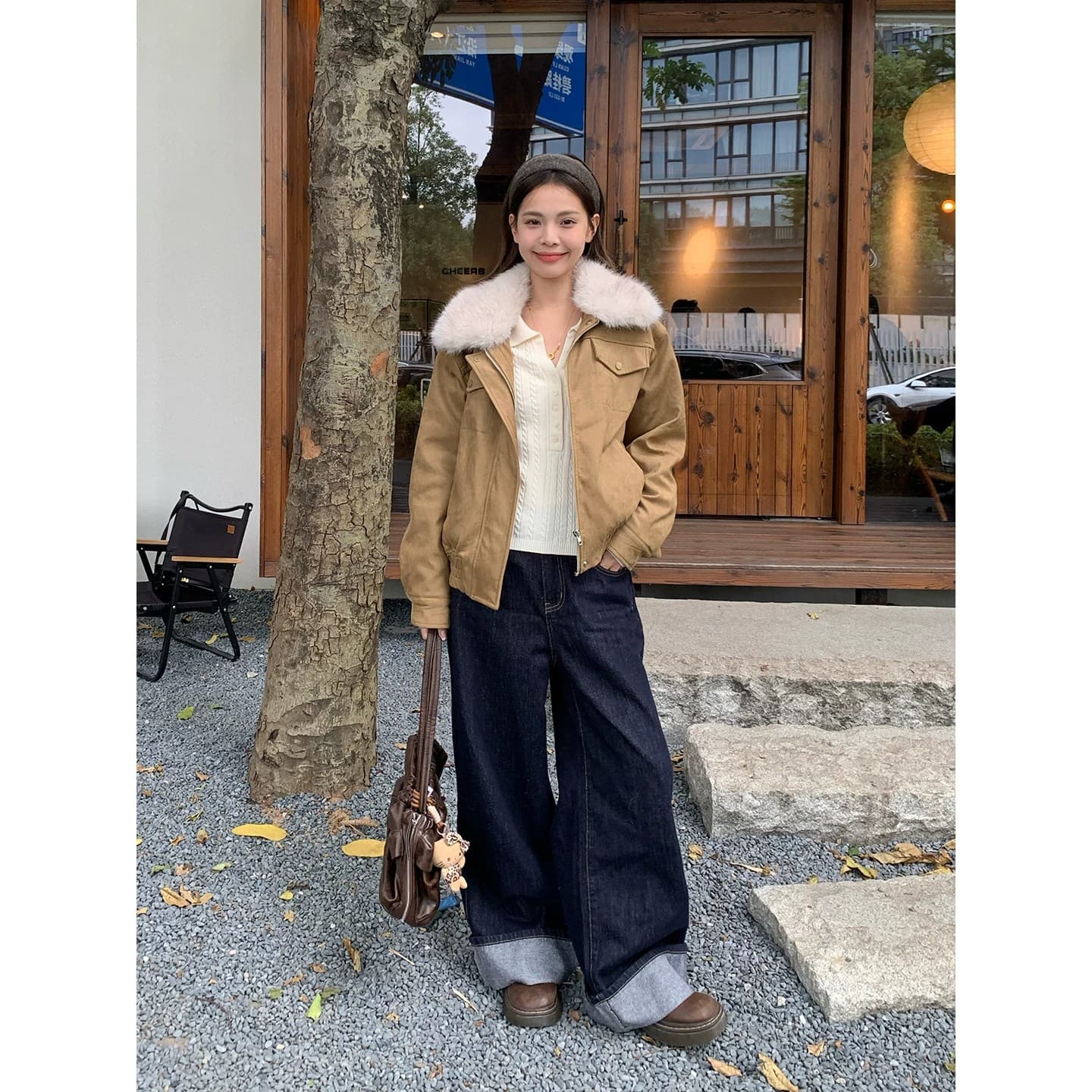 송 긍정적 인 En 한 부서 베이지 색 긴팔 POLO 칼라 니트 스웨터 여성 이른 가을 부드러운 바람 몸매 가꾸기 슬림해 보이는 아름다운 맨위 이미지 5