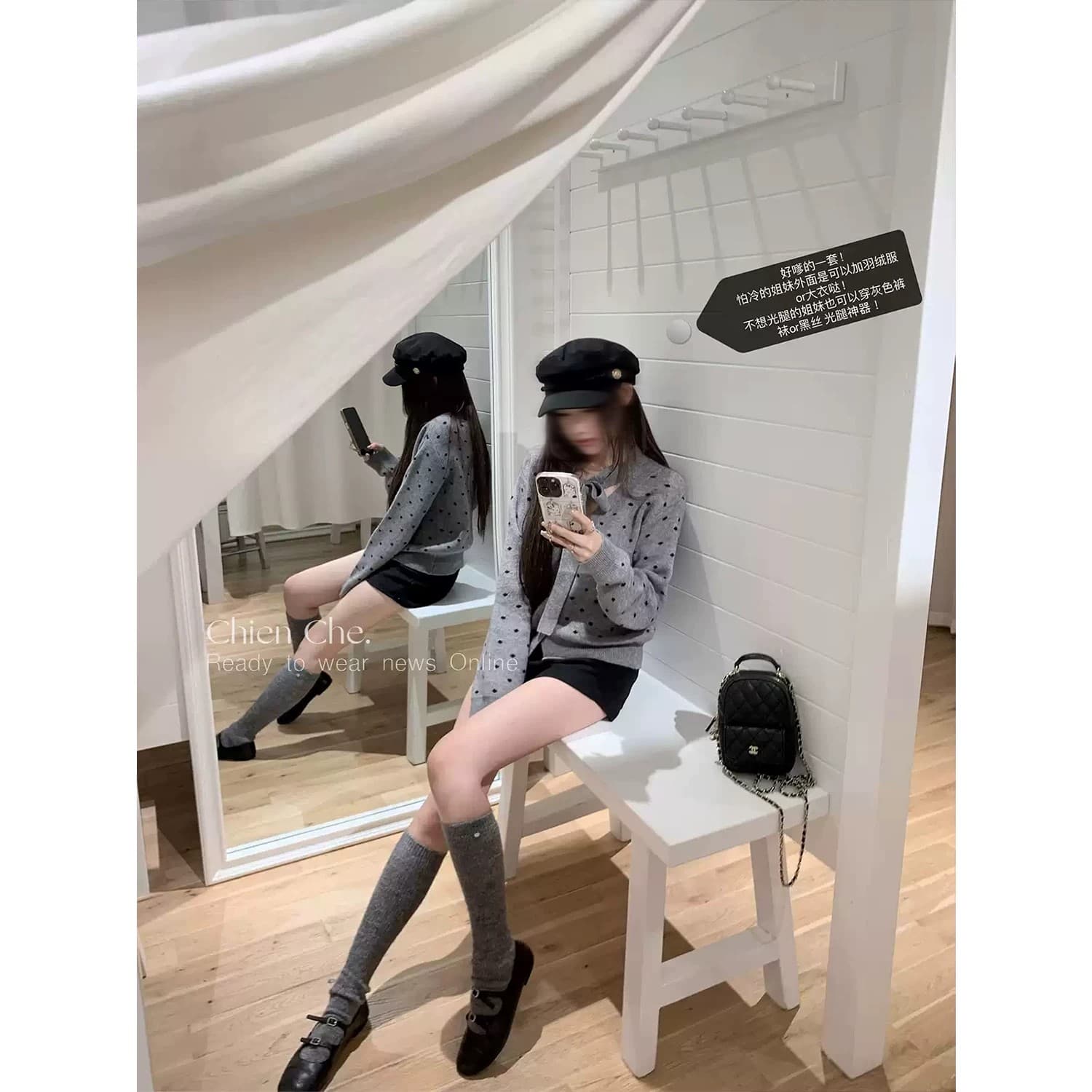 회색 도트 무늬 나비 넥타이 니트 오픈 가디건 여성 조기 봄 가을 새로운 디자인 센스 작은 대중 스웨터 코트 맨위 이미지 2