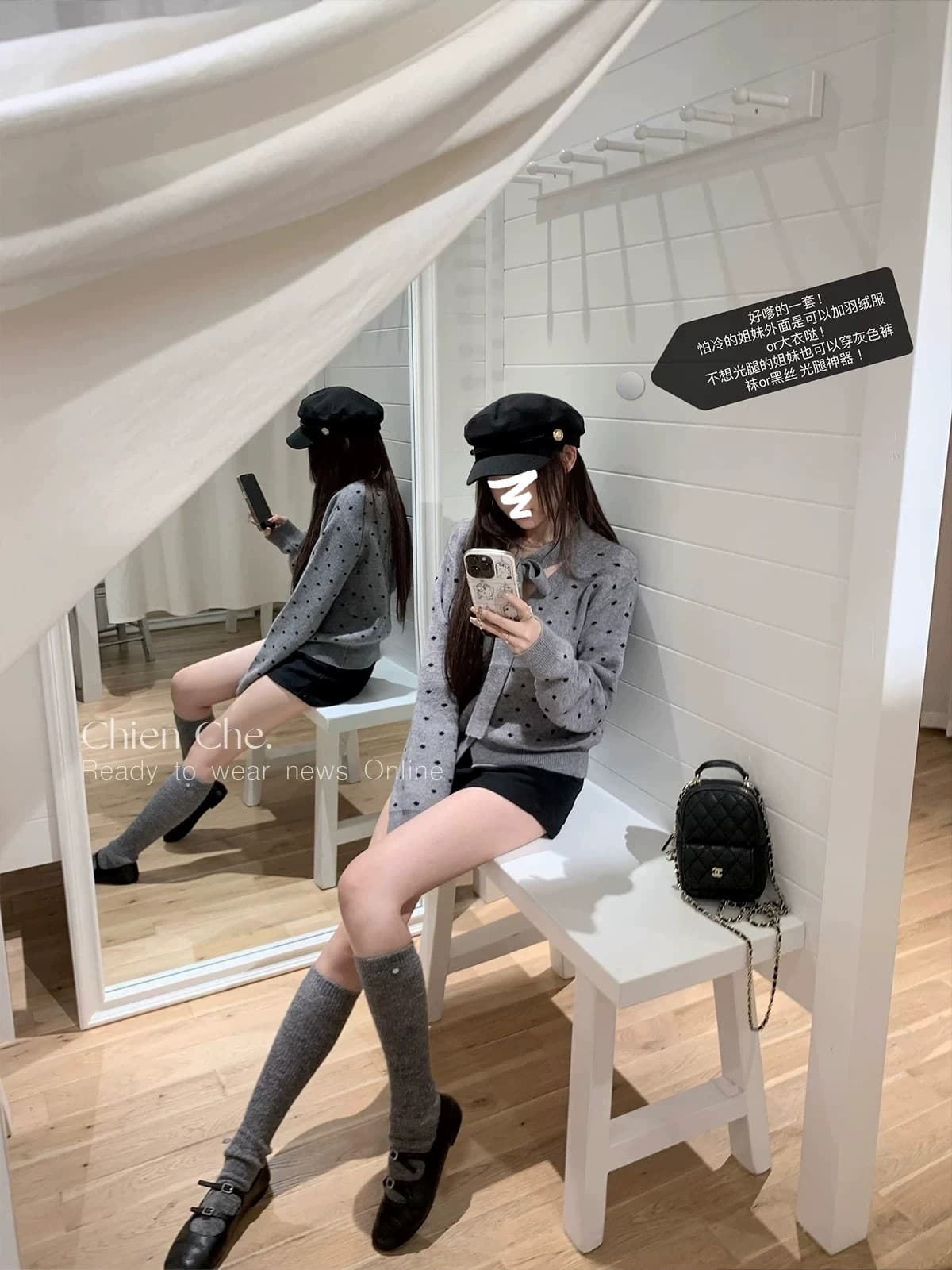 회색 도트 무늬 나비 넥타이 니트 오픈 가디건 여성 조기 봄 가을 새로운 디자인 센스 작은 대중 스웨터 코트 맨위 상세 이미지 4