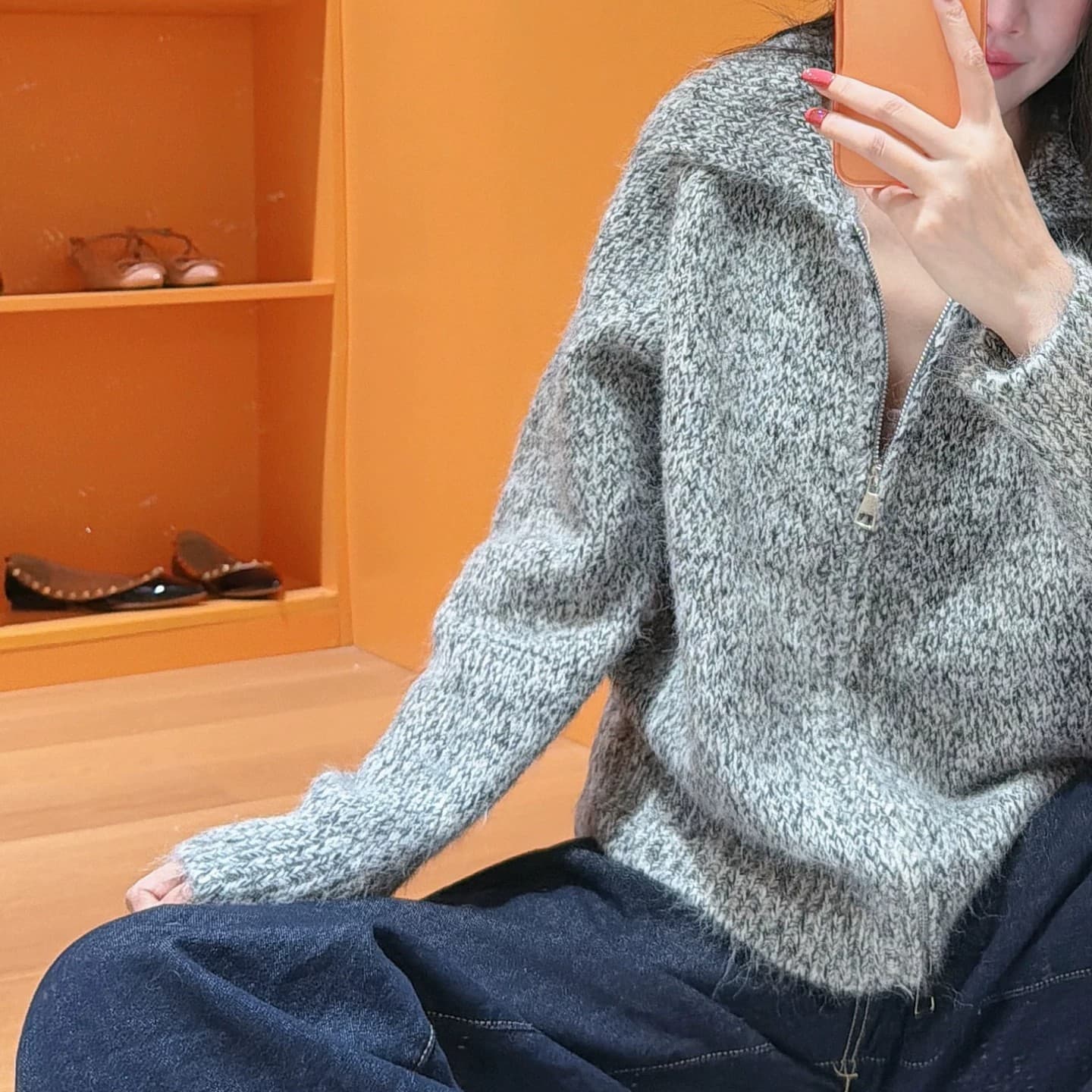 26 가을과 겨울 부드러운 찹쌀 긴 머리 꽃 실 폴로 칼라 스웨터 여성 코트 느긋한 루즈핏 두꺼운 더블 지퍼 니트 오픈 가디건 상세 이미지 11