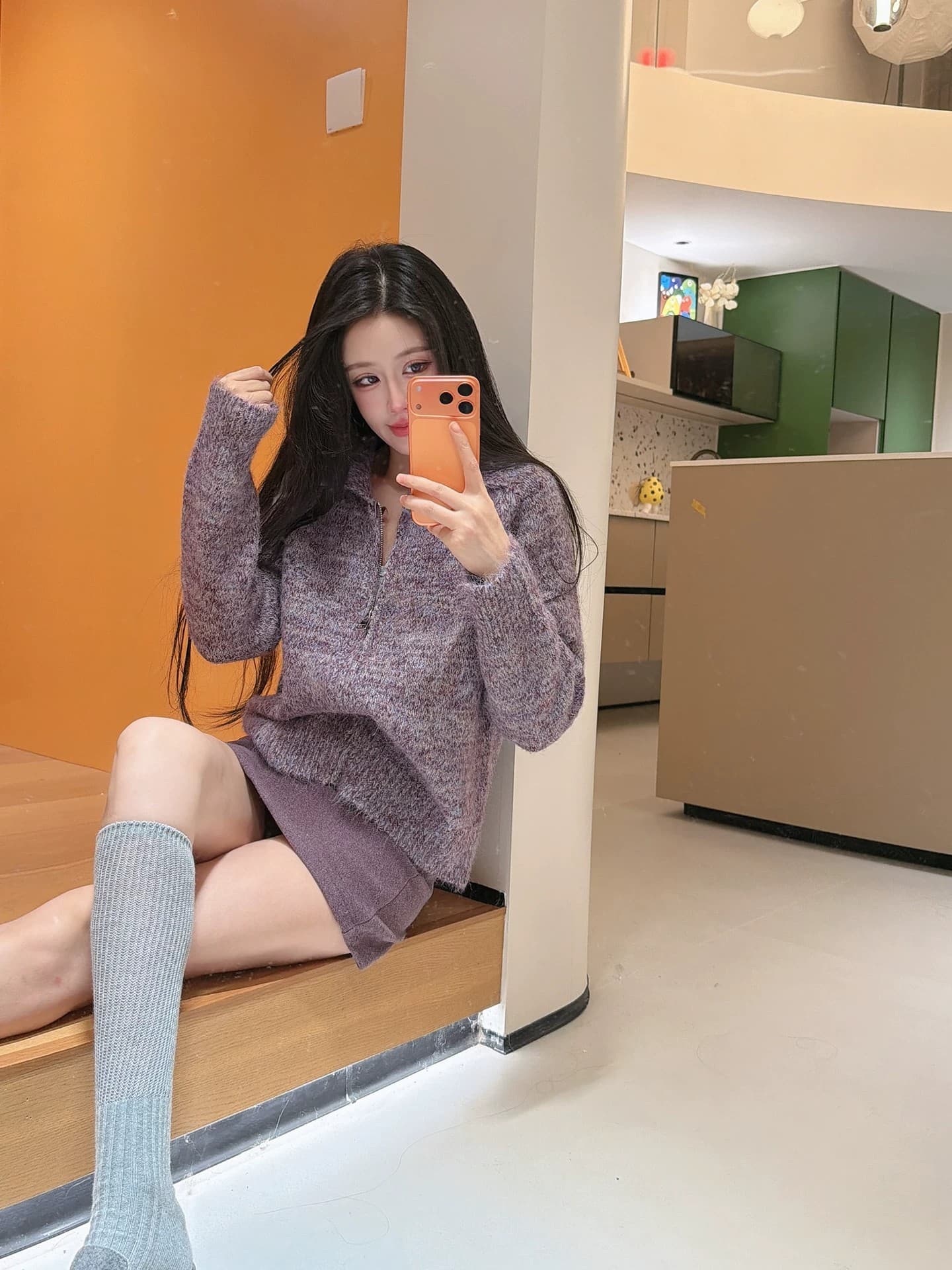 26 가을과 겨울 부드러운 찹쌀 긴 머리 꽃 실 폴로 칼라 스웨터 여성 코트 느긋한 루즈핏 두꺼운 더블 지퍼 니트 오픈 가디건 상세 이미지 35