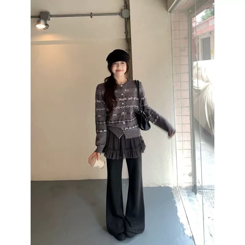 부드러운 바람 부드러운 찹쌀 공정한 섬 자카드 니트 오픈 가디건 여성 레트로 라운드 넥 스웨터 코트 다용도 고급 센스 맨위 상세 이미지 4